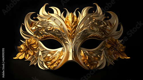 Mystique golden venetian carnival mask on the black background.