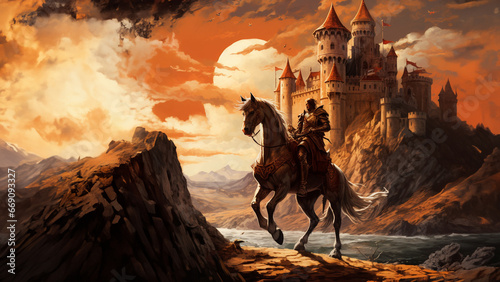 Knight Riding away from Castle