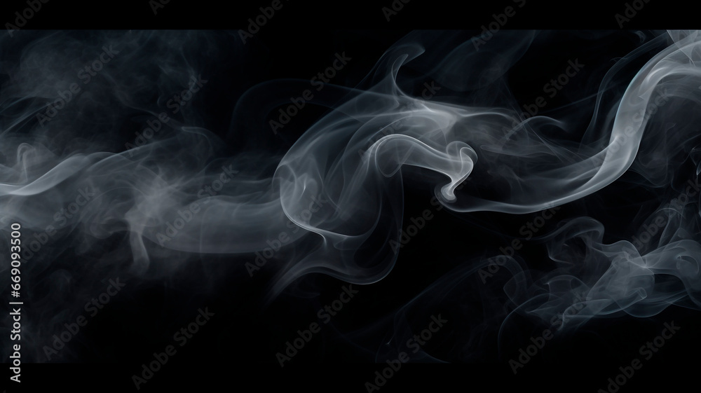 Smoke texture background image on black background, minimalism. Generative artificial intelligence