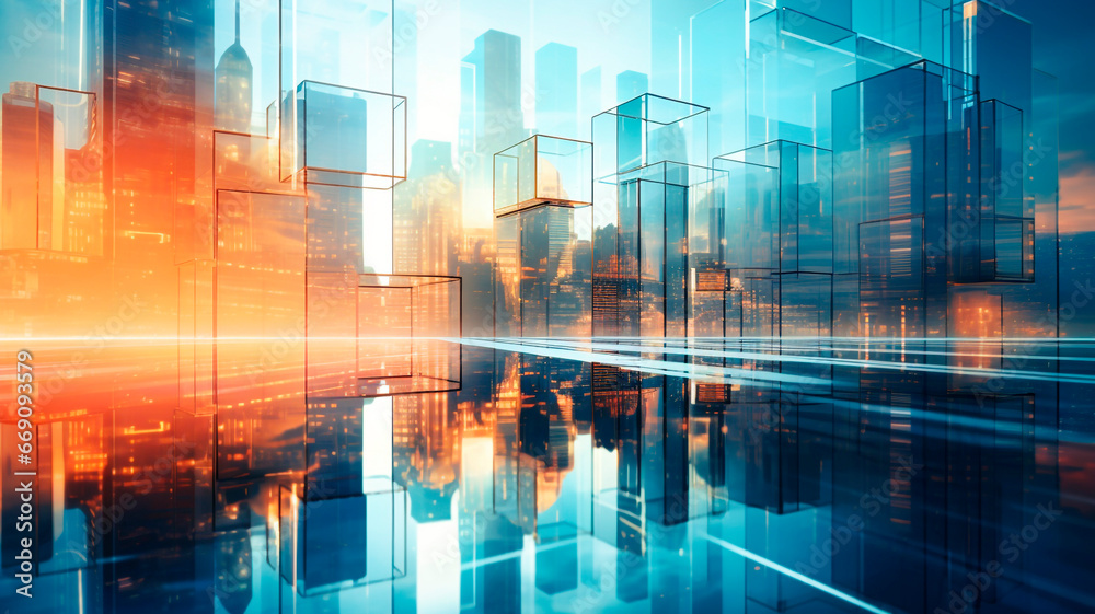 Vision of future urban and corporate architecture, bokeh, motion blur and skyscraper facade reflection . Generative AI Vision of future urban and corporate architecture, bokeh, motion blur and skyscraper facade reflection . Generative AI