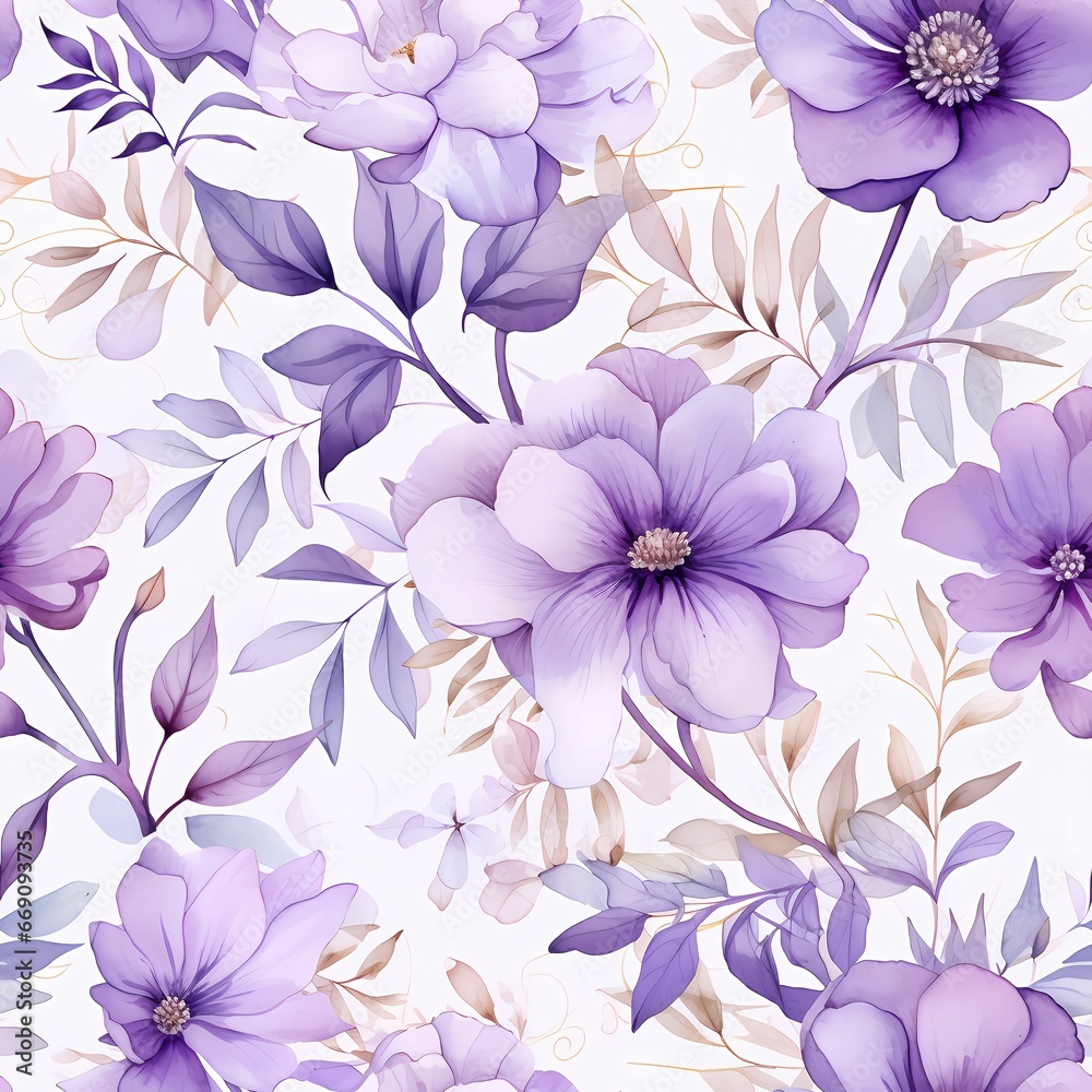 Seamless Pattern Vintage Floral watercolor purple-Generative AI