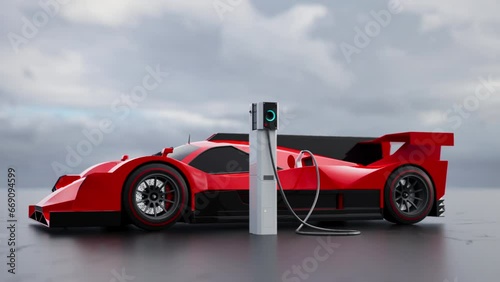 Charging electric sport car. 3D rendering.