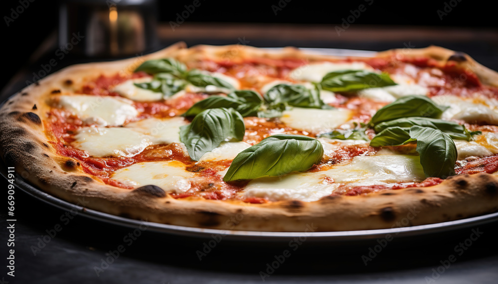 Closeup of texture of mozzarella, margherita pizza and fresh basil leaves Closeup of texture of mozzarella, margherita pizza and fresh basil leaves