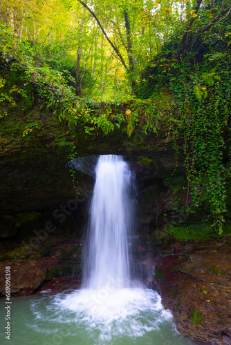 Deliklikaya Waterfall is a wonderful waterfall formed by water flowing through the rock. © Samet
