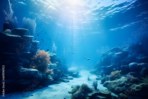 magical underwater world with fish and coral reefs,  3d illustration, generated ai #669096923