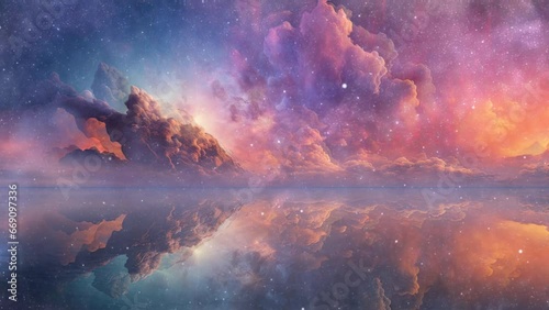 A mesmerizing celestial spectacle: a hazy softly radiates amidst a backdrop of distant stars, evoking profound wonder for the universe's beauty