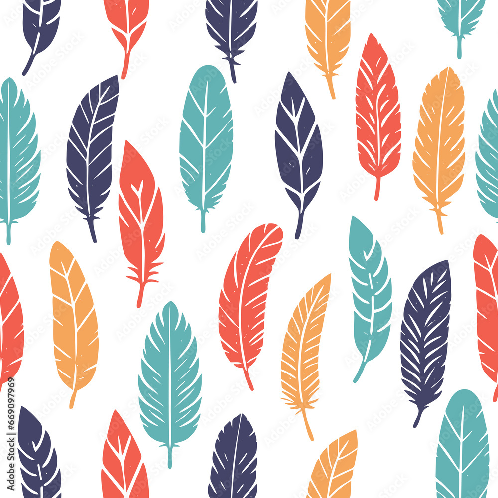 Bird feathers seamless pattern. Feather silhouette background. Plumelet collection. Vector isolated on white Bird feathers seamless pattern. Feather silhouette background. Plumelet collection. Vector isolated on white