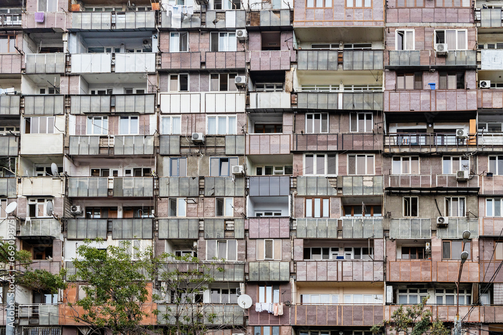 facade of multi-storey residential house in central Kentron district in Yerevan city facade of multi-storey residential house in central Kentron district in Yerevan city