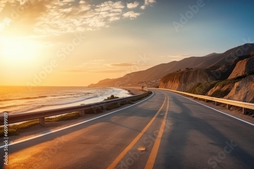 highway landscape at colorful sunset