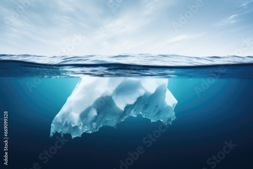 Iceberg in clear blue water and hidden danger under water