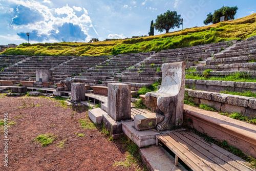 Ruins of the theater in the Ancient Messene, Peloponnese, Greece.
