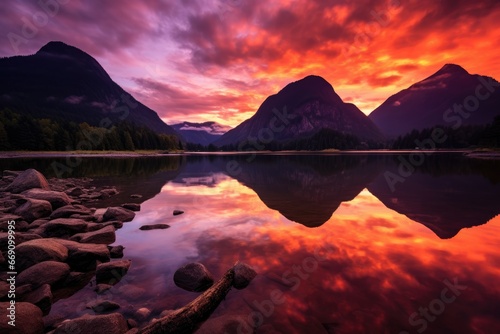 Calm mountain lake at sunrise