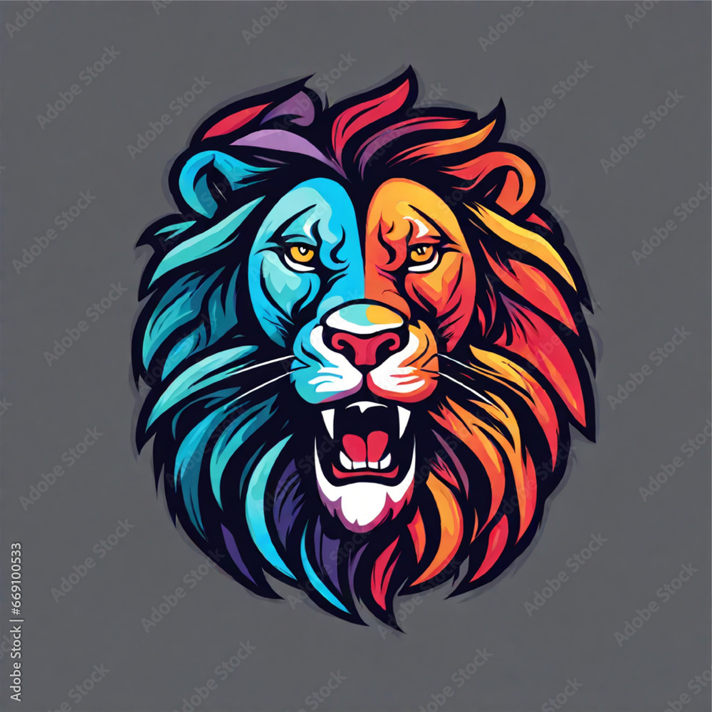 A bold and colorful lion logo design, symbol, icon, king, logo, lion, emblem, sign, AI Generative