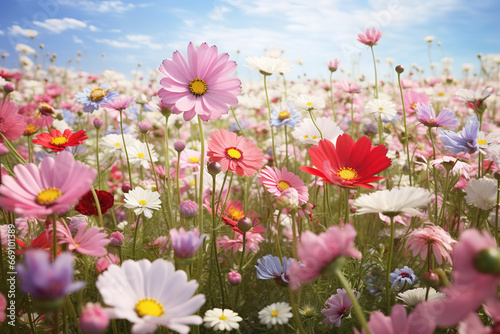 Image of beautiful fields of colorful flowers. Nature.