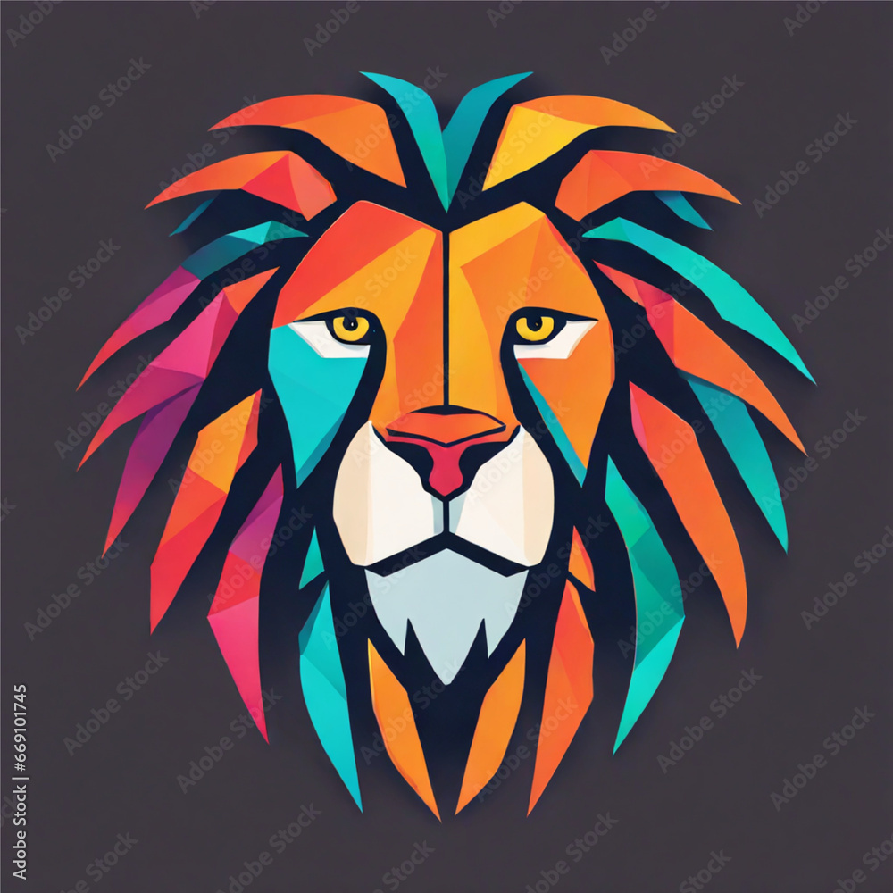 A bold and colorful lion logo design, symbol, icon, king, logo, lion, emblem, sign, AI Generative