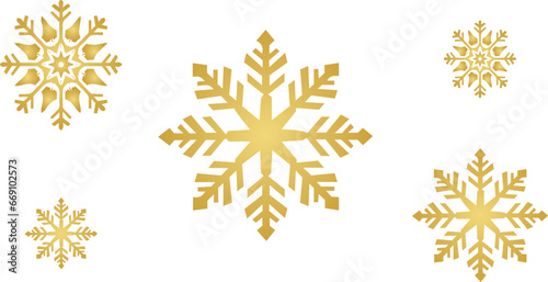 Gold snowflakes on a white background, Snowflake set