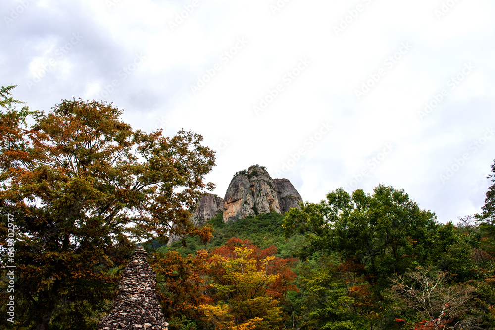 The beautiful deep valley, early autumn mountain landscape.