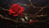 red rose, kintsugi style, copy space, dark background, 16:9