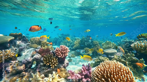 Ocean coral reef underwater. Sea world under water background
