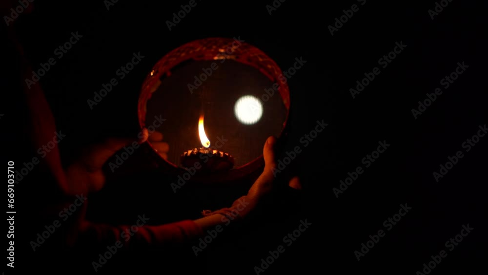 Karwa Chauth strainer and Diya oil lamps for the Karwa Chauth celebration on the night