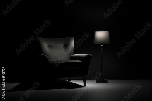 black chair spotlight on dark background