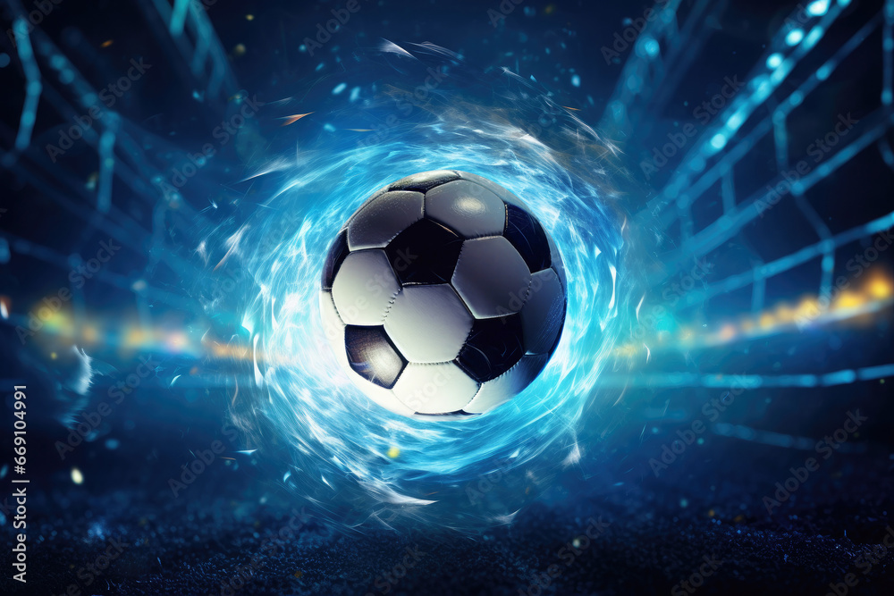 Naklejka premium Football in Goal with blure backgrounf
