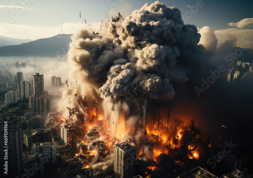 A Building Demolition and Explosion in the City  Capturing the Fierce Dance of Destruction and Change  Crafted by Generative AI