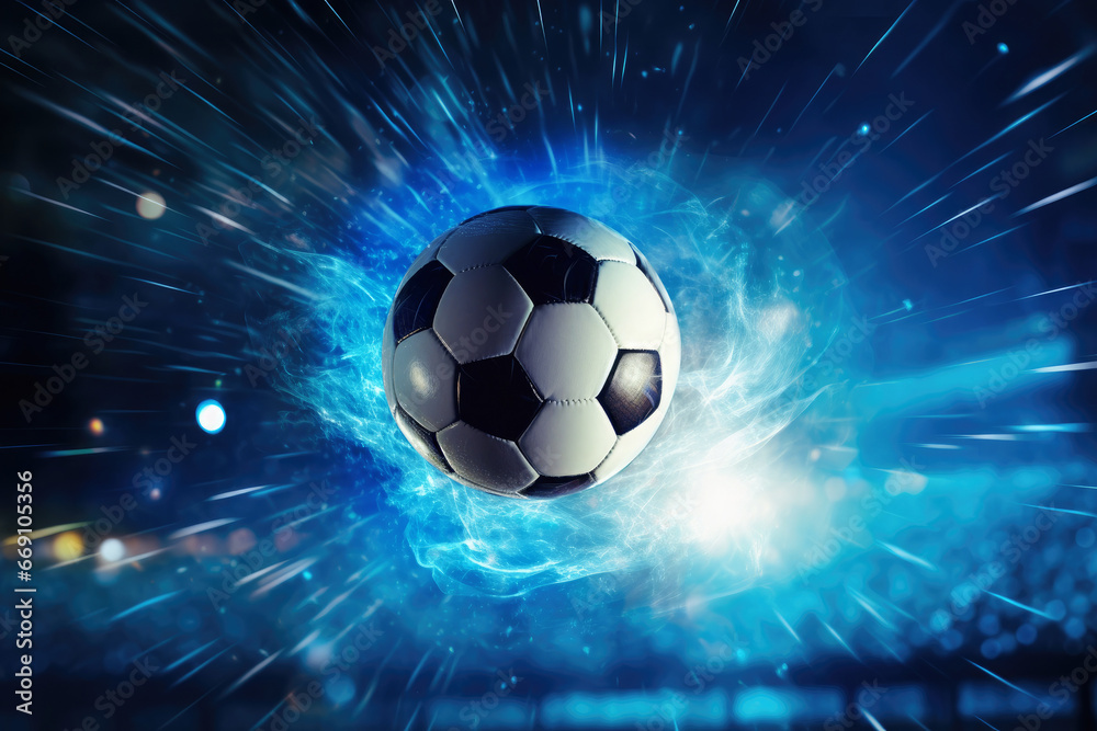 Fototapeta premium Football in Goal with blure backgrounf