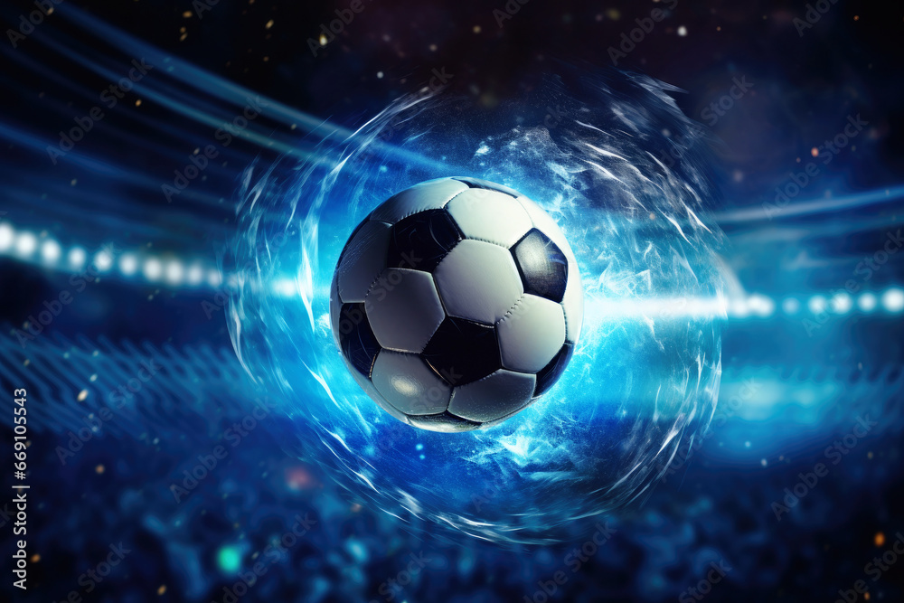 Naklejka premium Football in Goal with blure backgrounf