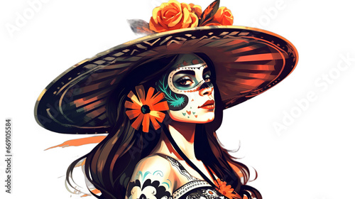 Mexican Girl isolated on transparent background, Generative ai.