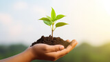 Hand hold soil to conservation and protection, earth day, soil day