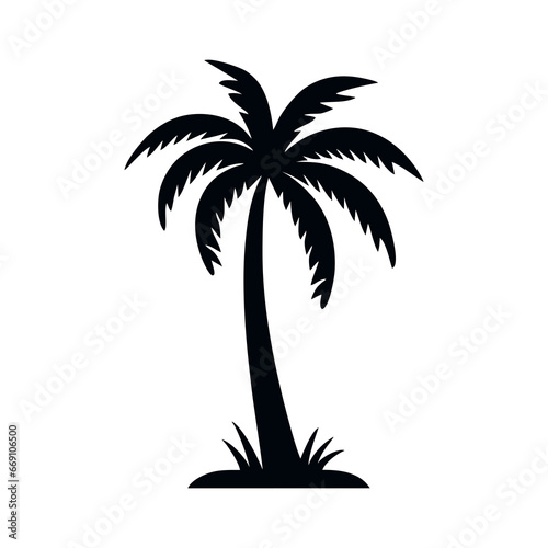 Palm tree silhouette icon. Tropical black jungle plants. Vector on white background