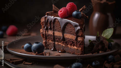 Gourmet Chocolate Cake Slice with Berries