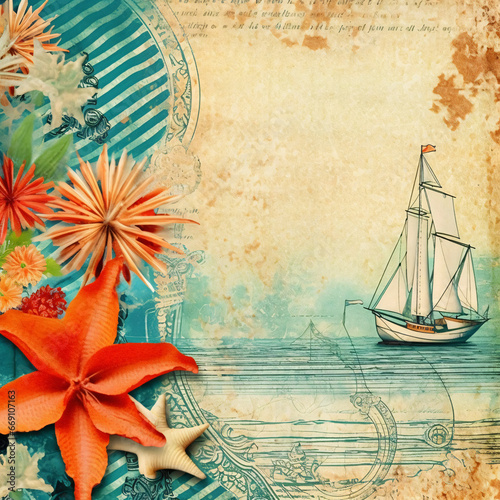 Summer beach scrapbook paper design background