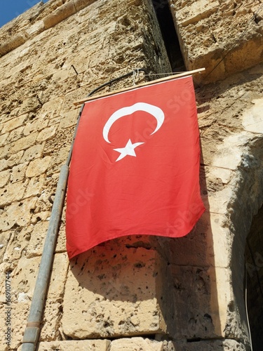 Flag of Turkiye on the wall.  photo