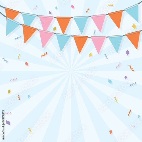 Colorful hanging flag garlands vector illustration. Party background template have blank space.