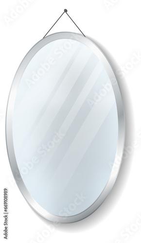 Oval mirror hanging on wall. Realistic house furniture
