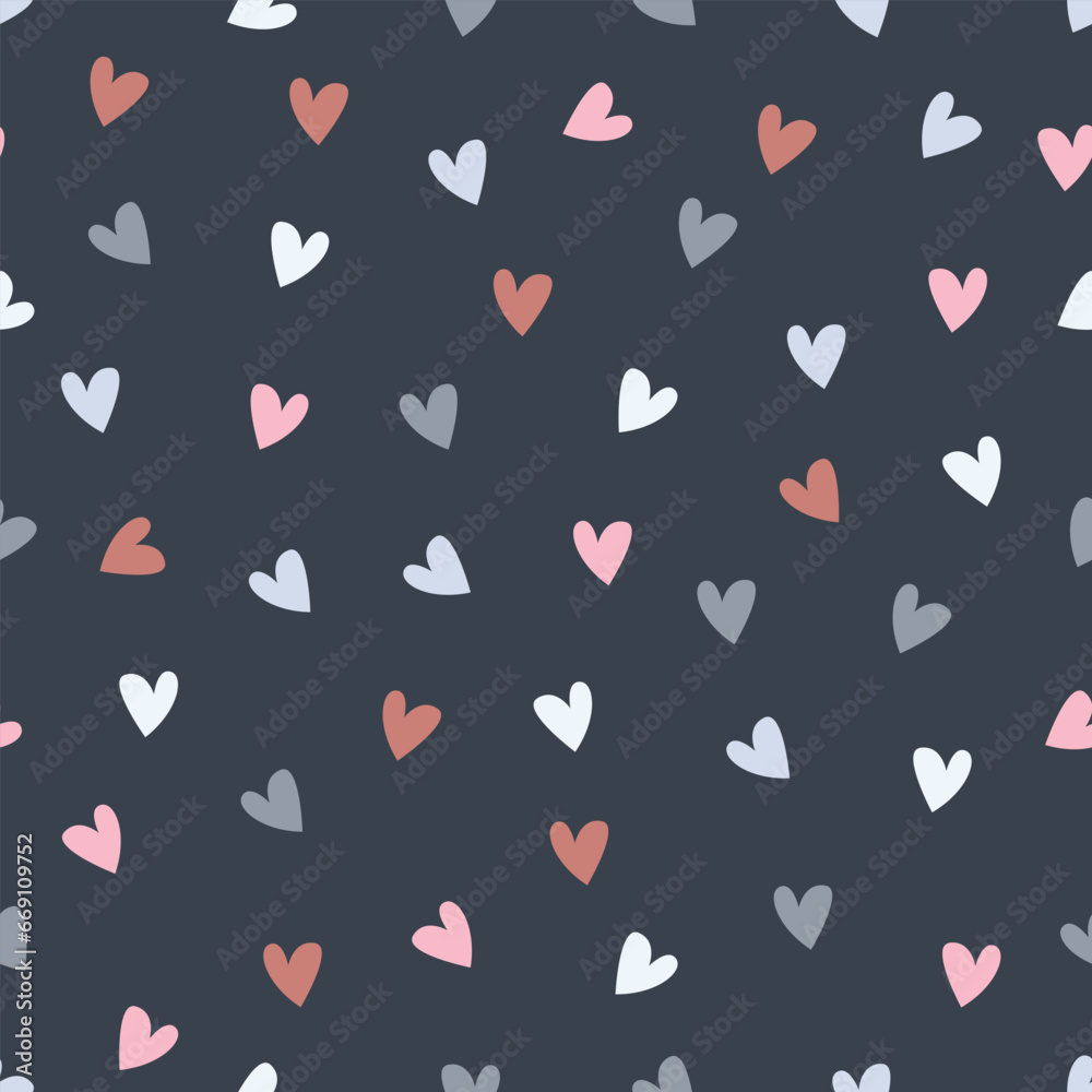 seamless valentine pattern multicolored hearts on navy blue background for print, wallpaper, decoration, vector illustration seamless valentine pattern multicolored hearts on navy blue background for print, wallpaper, decoration, vector illustration