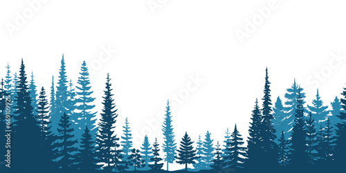 Coniferous forest, seamless border, isolated on white background