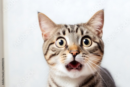 Portrait of a beautiful surprised cat , closeup, isolated on white background © Yulia