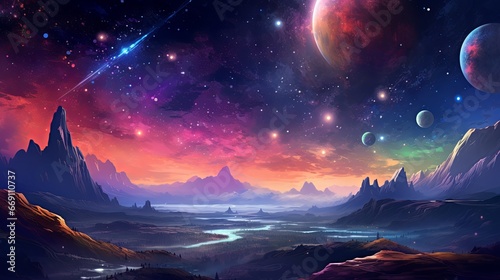 Universe Meteor Belt and Glowing Planets photo