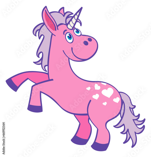 Pink unicorn. Cute magic creature. Fairytale character