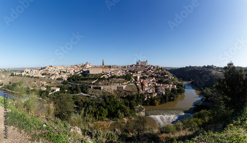 Cityscape from distance to the old city of Toledo, Spain