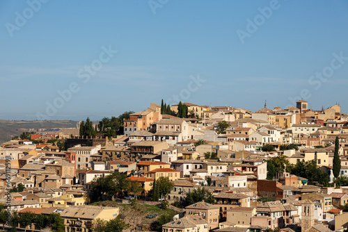 Cityscape from distance to the old city of Toledo, Spain