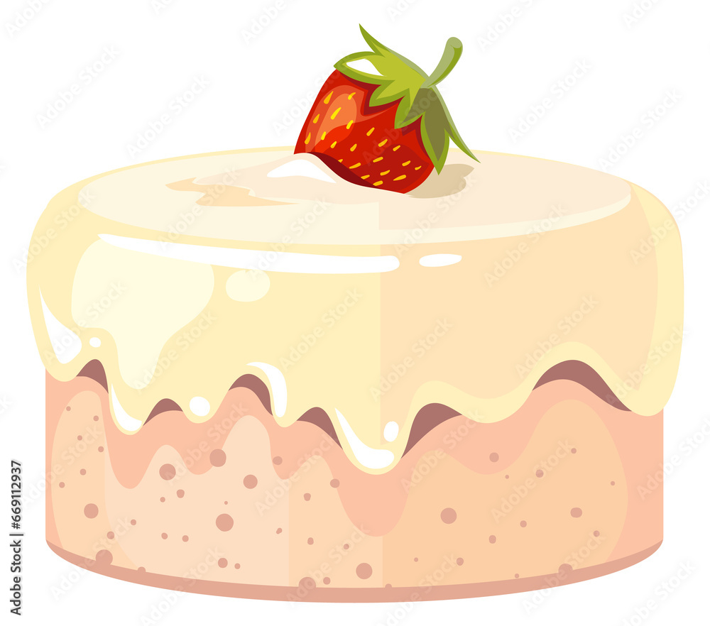 Sweet pie with strawberry. Cartoon tasty cake icon Sweet pie with strawberry. Cartoon tasty cake icon