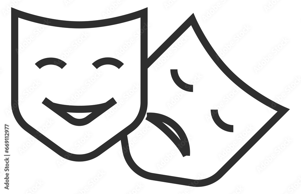 Tragedy and comedy masks linear icon. Theater symbol Tragedy and comedy masks linear icon. Theater symbol