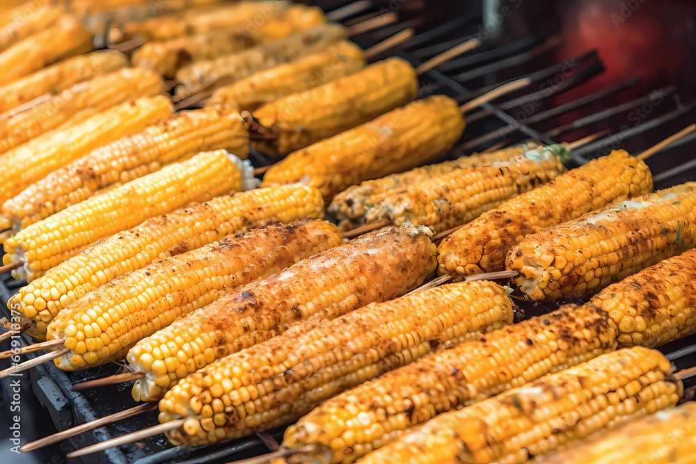 grilled corn outside. healthy street food in a turkish market