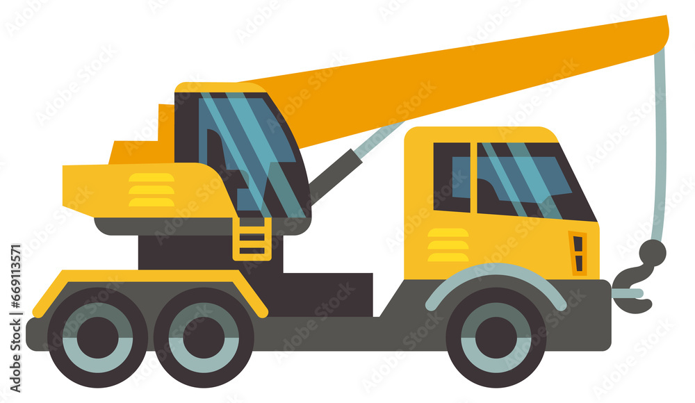 Mobile crane icon. Cartoon industrial construction machine