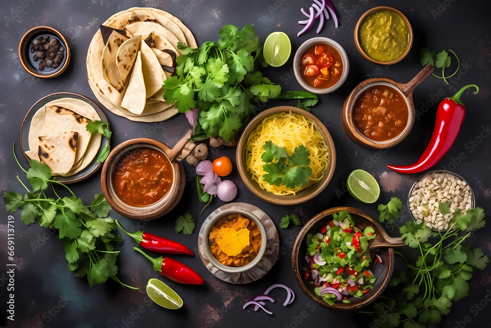 top view delicious mexican food with parsley top view delicious mexican food with parsley