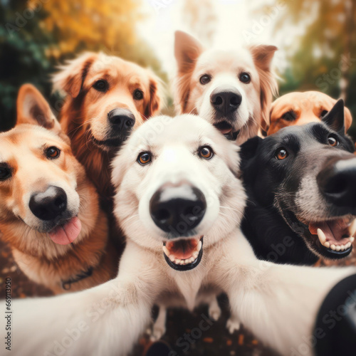 A group of dogs taking a selfie. ai generative